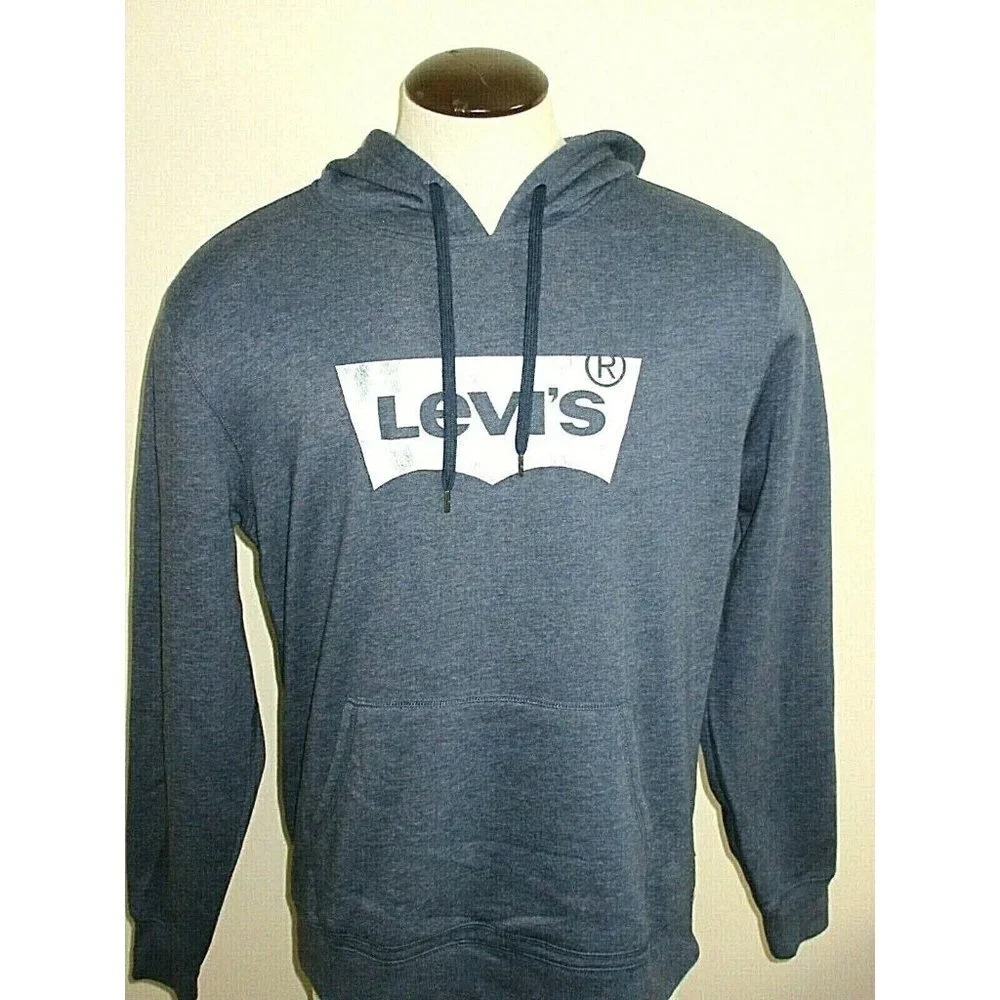 Levi's Men's Pullover Hoodie Cotton Blend Sweatshirt Blue White NWT Free Ship